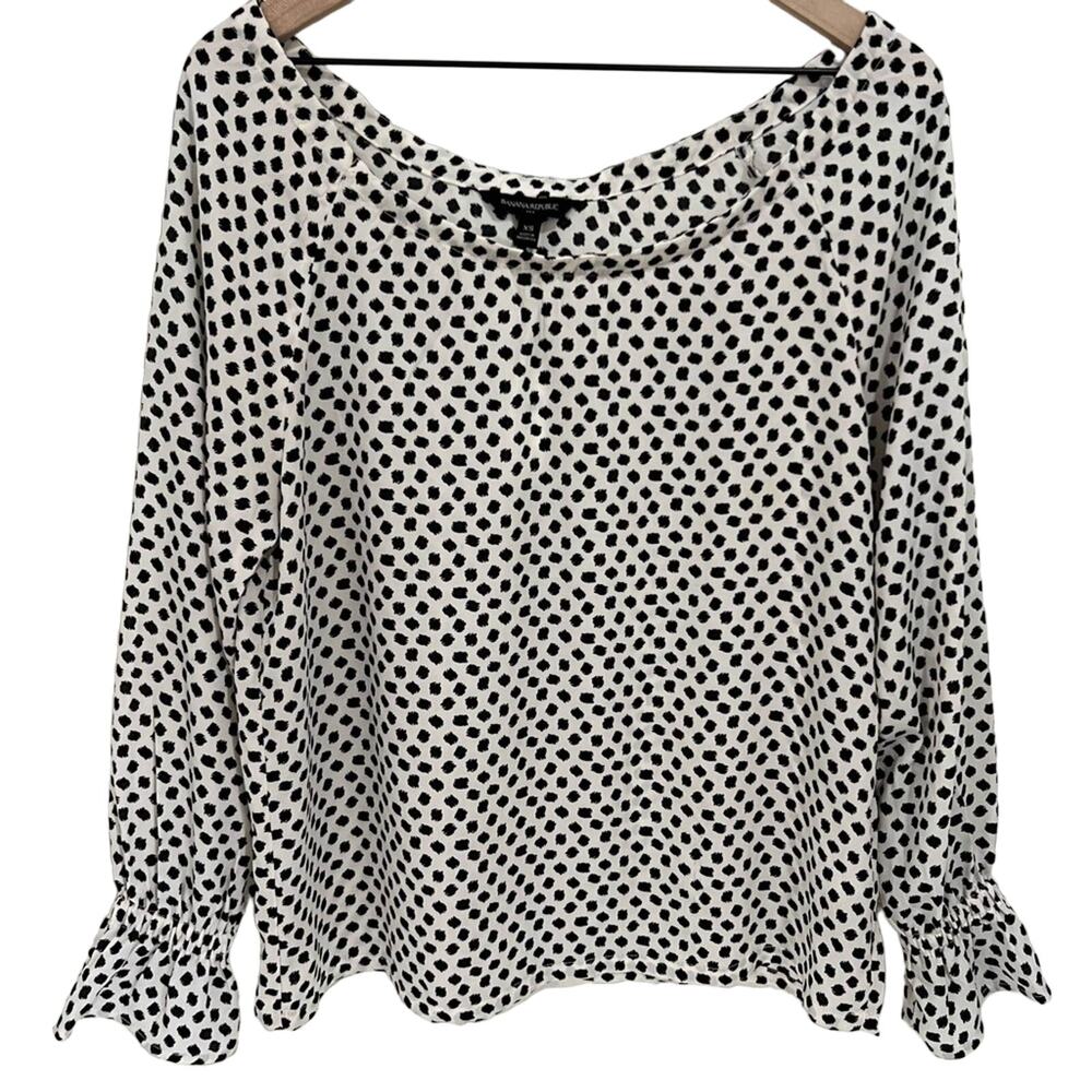 Banana Republic White & Black Satin Polka Dot Off the Shoulder Blouse SizeXS New